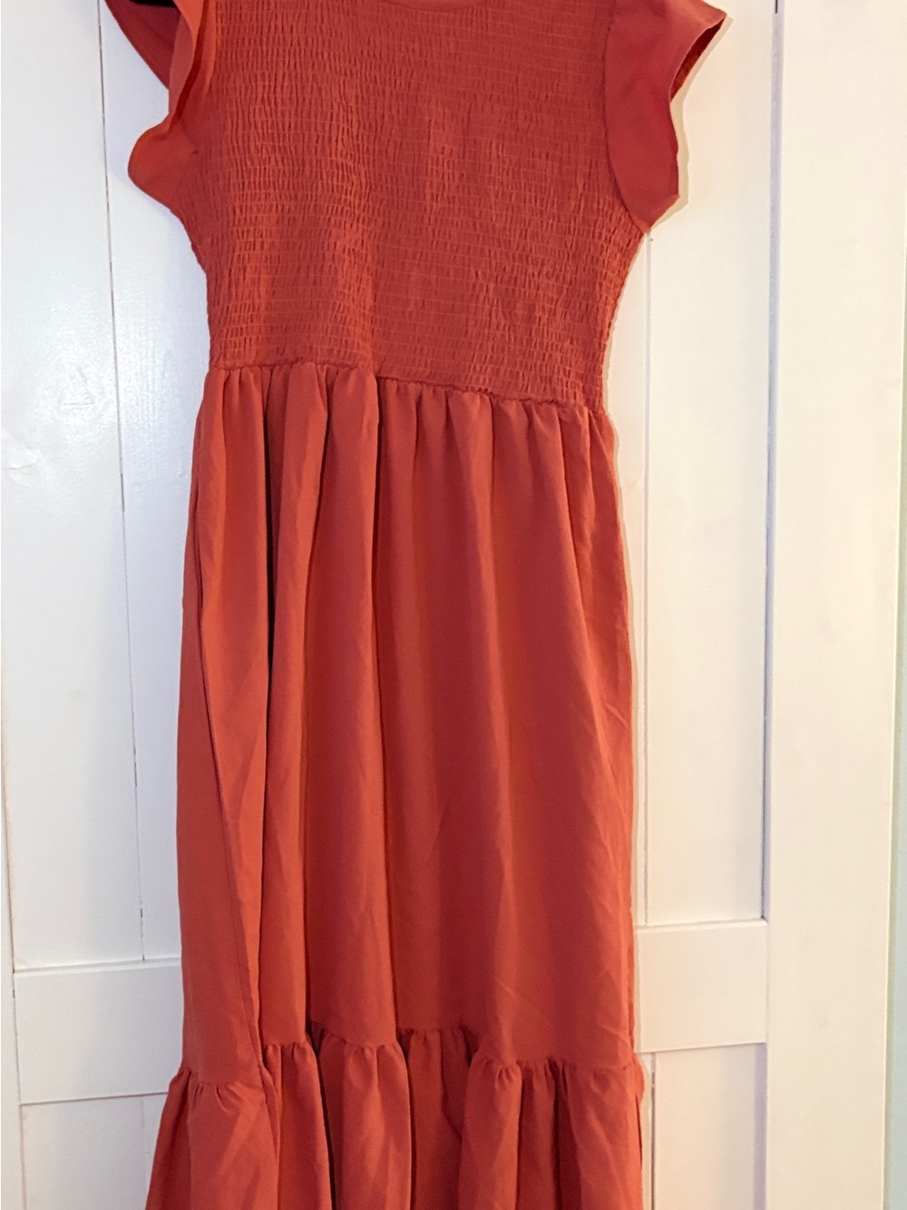 Smocked Bodice Maxi Dress in Rust Orange